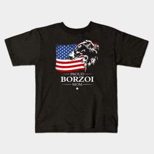 Borzoi Mom American Flag patriotic dog Kids T-Shirt